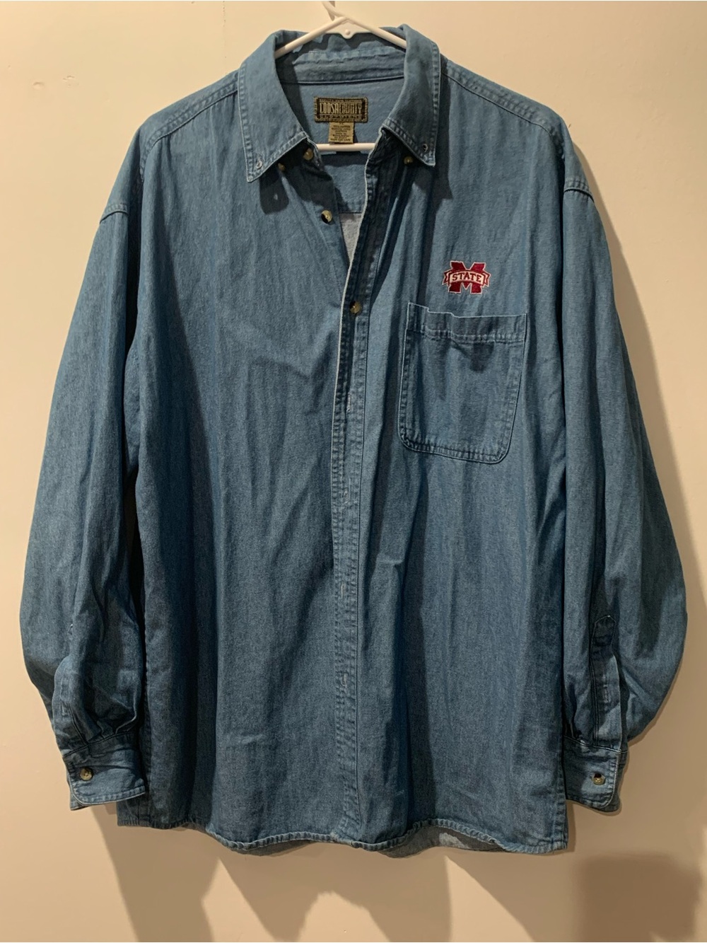 Light Wash Denim Shirt with Mississippi State University Logo